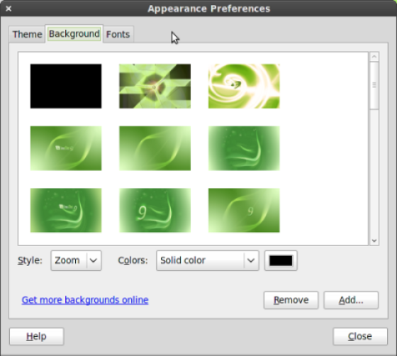 Linux Mint Debian appearances menu.