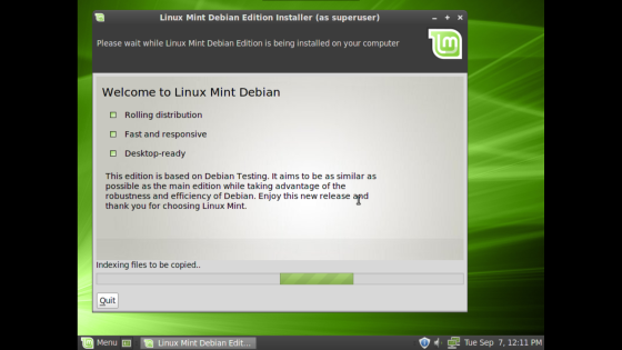 Linux Mint Debian install screen 11.