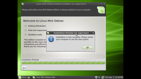 Linux Mint Debian install screen 12.