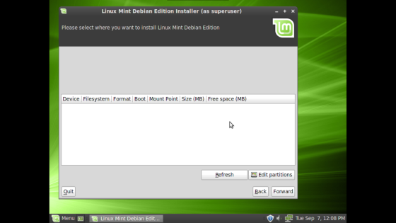 Linux Mint Debian install screen 3.