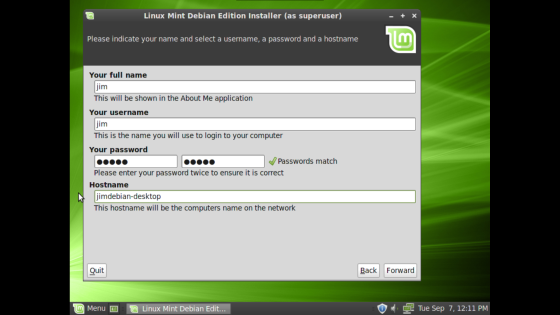 Linux Mint Debian install screen 8.