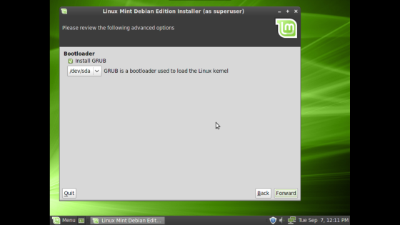 Linux Mint Debian install screen 9.