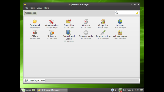 Linux Mint Debian software manager menu.