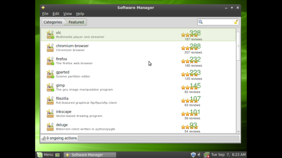 Linux Mint Debian software manager application list. 