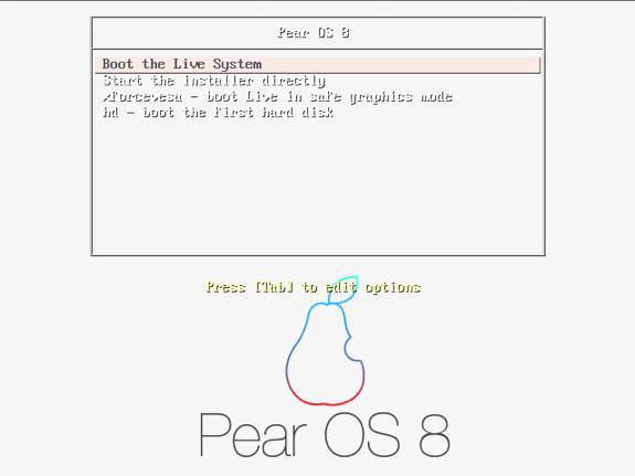 Pear OS 8 Boot Menu