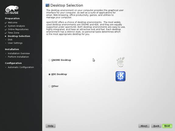 openSUSE 13.1 Install Desktop Selection