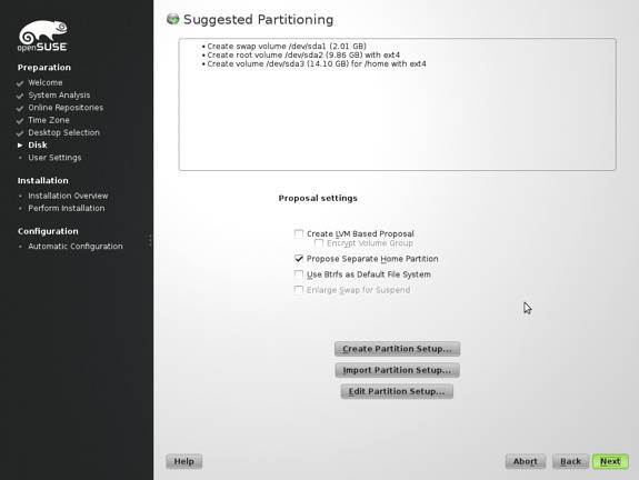 openSUSE 13.1 Install Partitioning