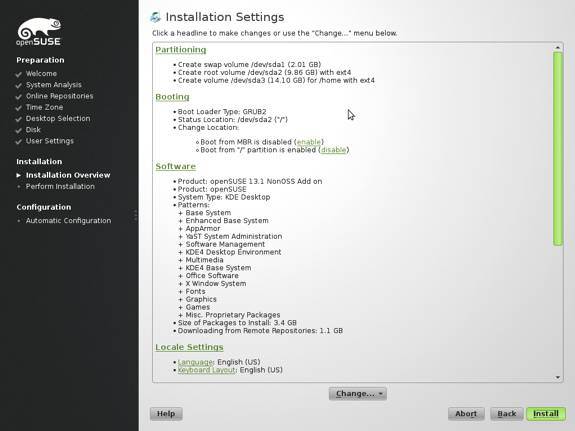 openSUSE 13.1 Install Settings