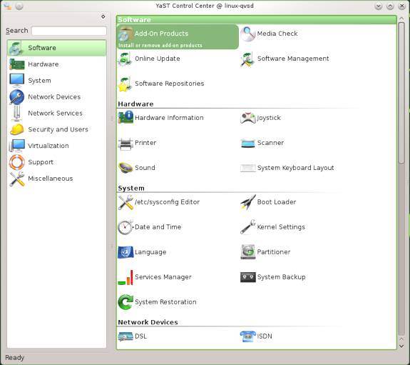 openSUSE 13.1 YaST Control Center