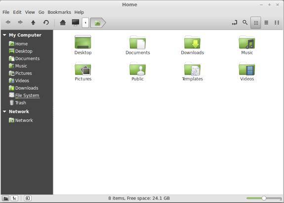 Linux Mint 16 Cinnamon Home Folder