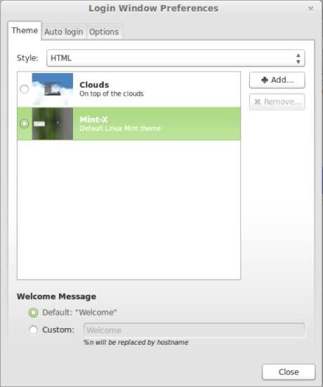 Linux Mint 16 Cinnamon Login Window Preferences