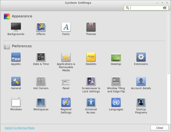 Linux Mint 16 Cinnamon System Settings