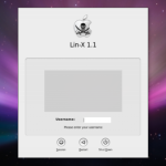 The Lin-X login screen features an apple logo complete with a skull and crossed swords.