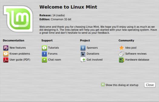 Linux Mint 14 Cinnamon Welcome