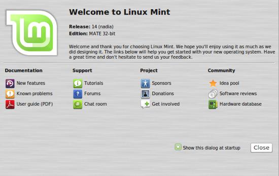 Linux Mint 14 MATE Welcome