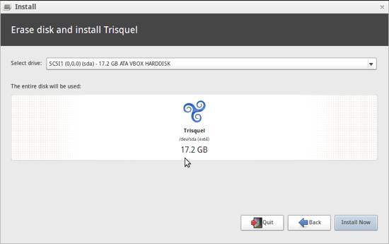 Trisquel 6.0 LTS Install Disk Selection