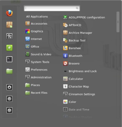 Linux Mint Debian 201303 Cinnamon Menu