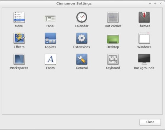 Linux Mint Debian 201303 Cinnamon Settings Menu