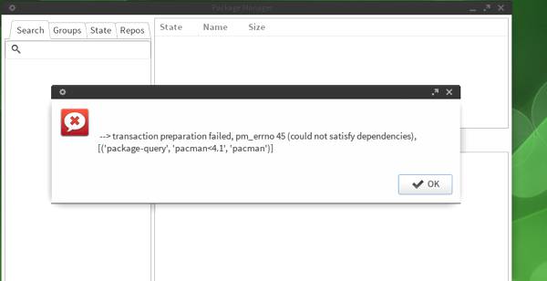 Manjaro 0.8.5 Pamac Error Message