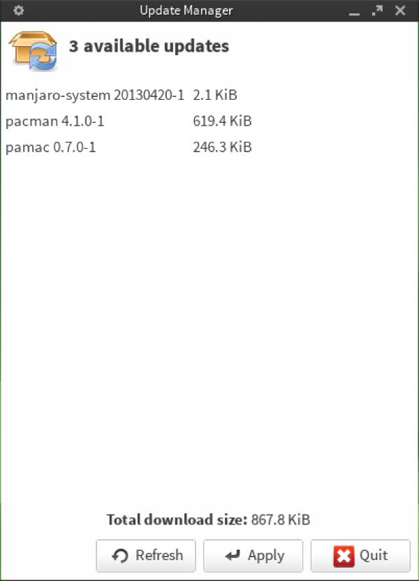 Manjaro 0.8.5 Update Manager