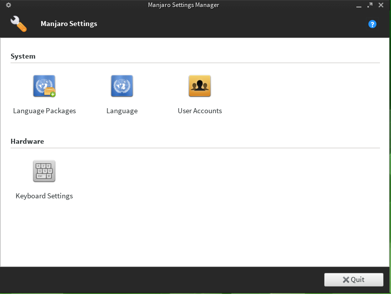 Manjaro 0.8.5 Settings Manager
