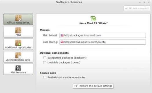 Linux Mint 15 Software Sources