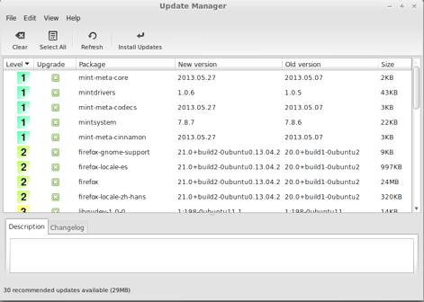 Linux Mint 15 Update Manager