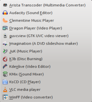 Kwheezy 1.2 Multimedia Apps Menu